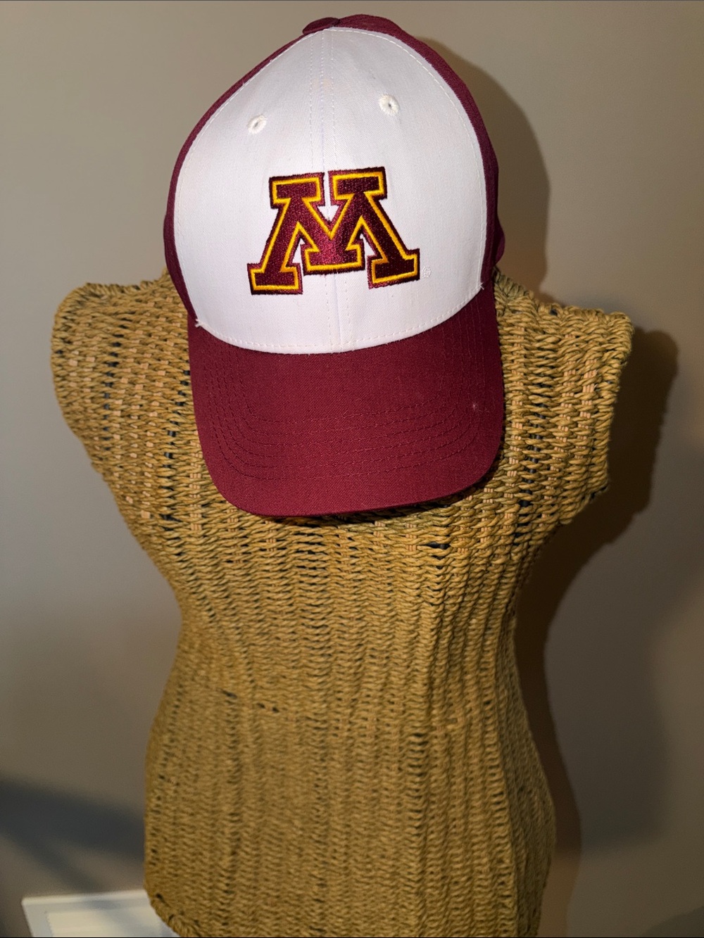 University 'M' Embroidered Two-Tone Baseball Cap - Maroon & White